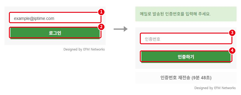 DDNS 관리 페이지 이메일 입력 후 인증번호 입력